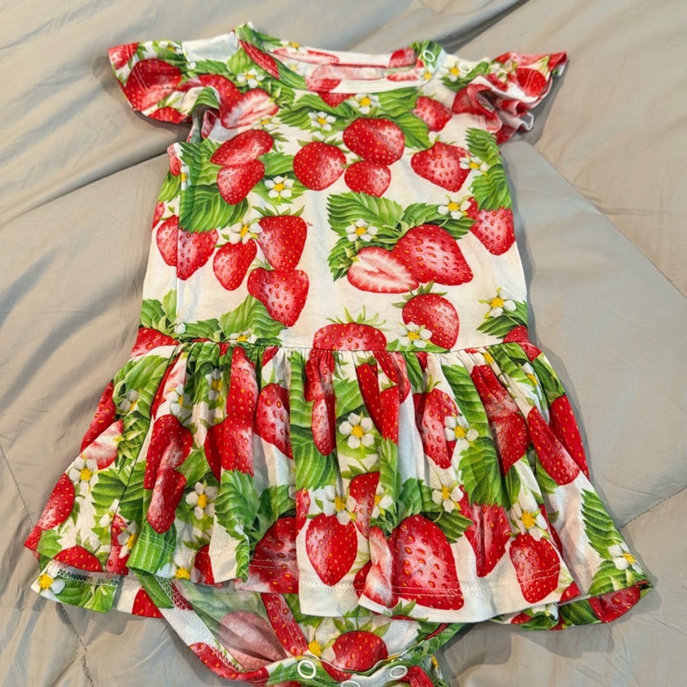 Posh Peanut Red Strawberry Print Ruffle Dress